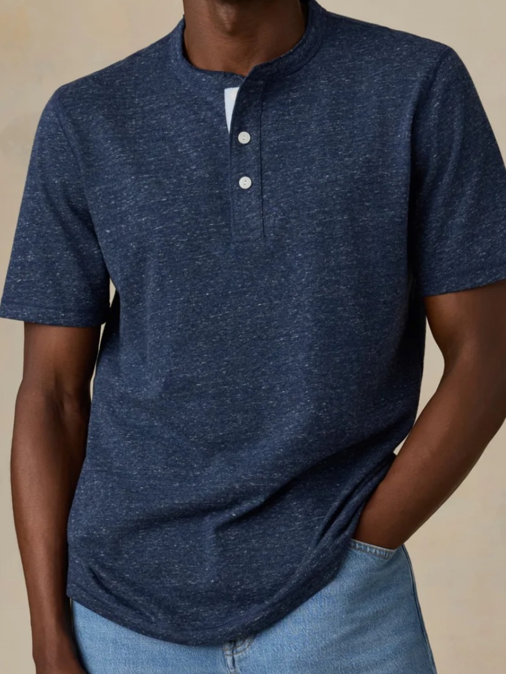 Faherty Mens Breeze Henley Midnight Skies Heather LARGE NWT